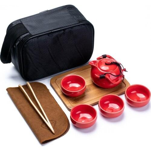 Travel Tea Set Portable Bag, Fast Guest Kungfu Ceramics, One Pot, Four Cups of Office Business Gifts