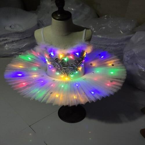 Luminous costumes white LED fluorescent princess dress girl adult Children RGB ballet dance skirt stage performance clothing