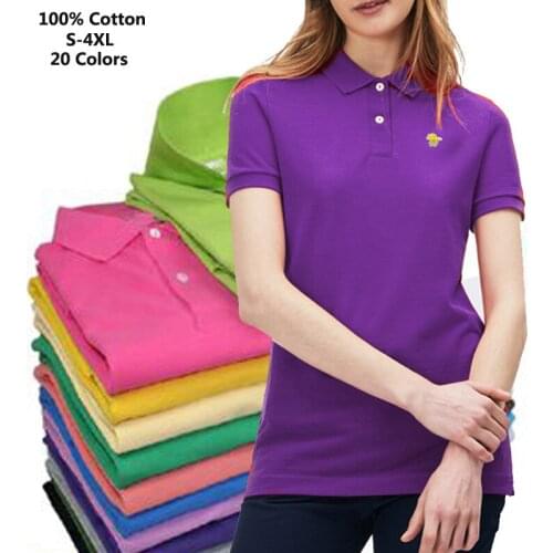 High Quality Summer Brand Womens Short Sleeve Polos Shirts 100% Cotton Casual Ladies Lapel Tops Fashion Slim Female Tees