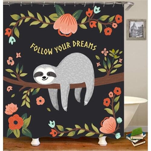 Funny Sloth Sleeping on Tree Fabric Shower Curtain Sets Bathroom Decor with Hooks Waterproof Washable 71 x 71 inches Orange Gre