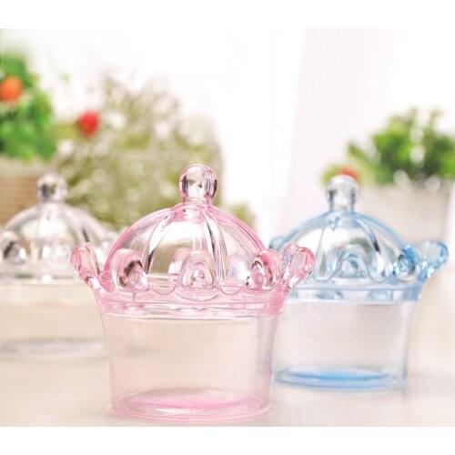 12pcs/Lot Crown Plastic Candy Box Clear Transparent Baby Shower Chocolate Storage Box Wedding Christams Gift Packing Box
