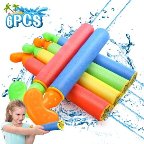 6PCS Foam Squirt Guns Toy Kit Water Blaster Shooting Cannon Fun Summer Beach Bathroom Toy For Boys Children Kids Outdoor Toy