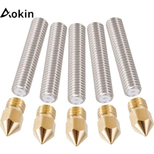 Aokin 5pcs 30MM Length Extruder 1.75mm Tube 0.4mm Brass Extruder Nozzle Print Heads For A8 and MK8 Makerbot Reprap 3D Printer