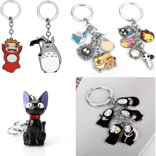 Anime Kikis Delivery Service Keychain Spirited Away Key ring Ponyo on the Cliff Totoro Metal Key Chains Cartoon Jewelry Gifts