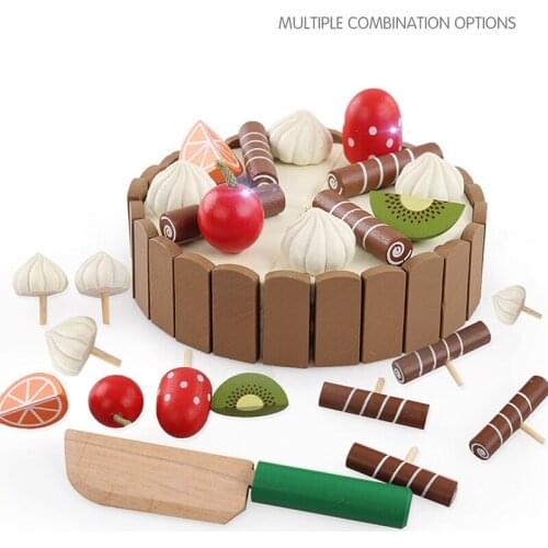Wooden Kitchen fruit cooking Toys pretend play cutting cake Play Food Kids baby Children Educational Toy