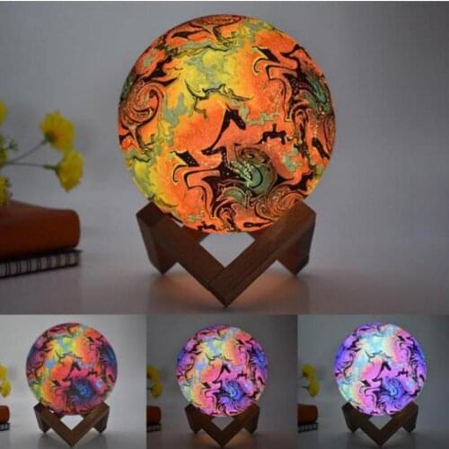 Children Gift 3d Table Lamp Painted Led Lightning 3d Nightlight Colorful Touch Switch Night Light Home Decor with Wooden Holder