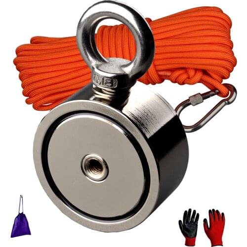 Double Sided 120KG Magnet Fishing Power Neodymium Hole Recovery Magnets Magnetic Material Base Underwater Metal Hunt 15m Rope