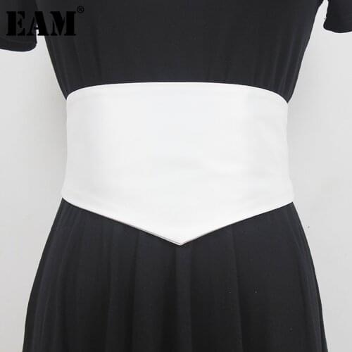[EAM] White Irregular Multicolor Elastic Wide Belt Personality Women New Fashion Tide All-match Spring Autumn 2021 1DE0334