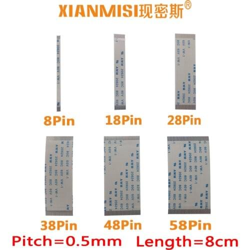 FFC/FPC Flat Flex Cable 8Pin 18Pin 28Pin 38Pin 48Pin 58Pin Same Side 0.5mm Pitch AWM VW-1 20624 20798 80C 60V Length 8cm 5PCS