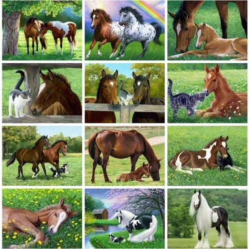 HUACAN Diamond Painting Animal Pictures Of Rhinestones 5D Diamond Embroidery Sale Horse Full Mosaic Decor For Home