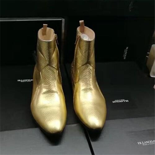 Personalized Exclusive Handmade Genuine Leather Golden Serpentine Luxury Pointed Toed Chelsea Zip Men Boots Wyatt West Boots