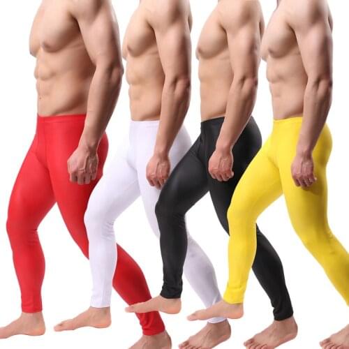 PU Leather Men Pants Long Trousers Sexy Novelty Skinny Muscle Tights Mens Leggings Faux Leather Slim Fit Tight Men Pants