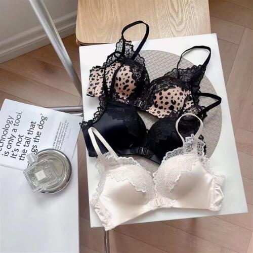 3 Colors Leopard Print Front Closure Lace Sexy Ladies Underwear Seamless Thick Push Up Bralette Lingerie Women Bra And Panty Set