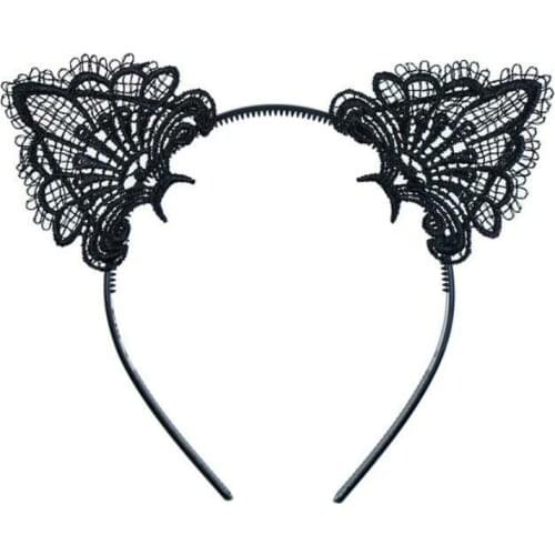 Cosplay Lovely Lace Inner Aluminum Wire Cat Fox Ear Plastic Headband Cute Women Girls Party Festival Fascinator Hair Accessories