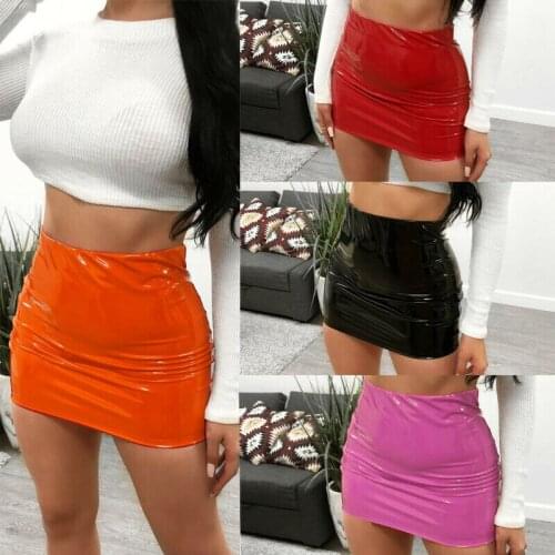 Summer Casual Women Fashion Leather Skirt Bodycon Slim High Waist Stretch Short Mini Pencil Skirt