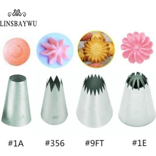 LINSBAYWU 4Pcs Big Cream Icing Piping Nozzles Cake Baking Stainless Steel Decorating Tips Baking Stainless Steel Nozzle #9FT #1E