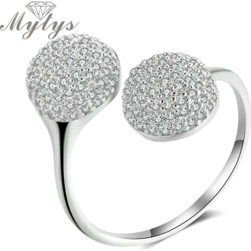 Mytys Adjustable Free Size Silver Crystal Rings for Women Fashion Cuff Open Ring Pave Setting Crystal Girls Party Jewelry R1977
