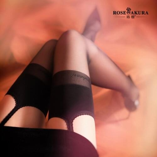 2021 Luxury Sexy One Piece Stockings Set With Garters Belt Transparent Silk Black High Socks Nylon Crotchless Pantyhose Lingerie