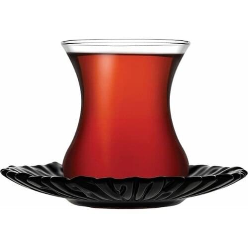 PASABAHCE Turkish Tea Cup and Saucer sets water drop 12 Pcs tea cup Espresso coffee tray set heat-resistant glass