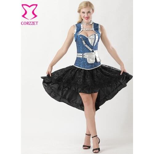 S-6XL Victorian Floral Jacquard Steel Boned Overbust Corset Skirt Steampunk Dress Plus Size Corsets and Bustiers Gothic Clothing