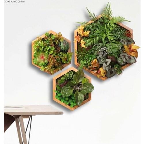 Hexagon Simulation Fleshy Green Plant Frame Wall Hanging Restaurant Home Creative Green Plant Pendant Wall Decoration Painting