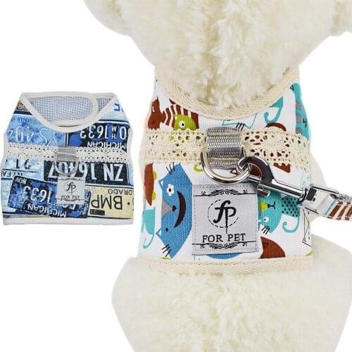 Fashion Printed Dog Leads Harness Durable Mesh Breathable Chest Straps Vest Leash Set Pet Puppy Cat Traction Supplies S M L