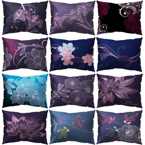 Pretty Removable Pillow Cases Purple Flower Print Throw Pillow Cases Breathable Cushion Cover Sofa Bed Car Cafe Decoration