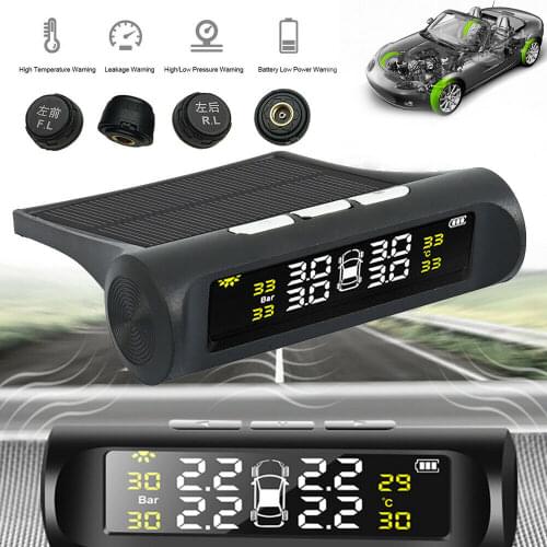USB Solar Charge Car TPMS Tire Pressure Monitoring System Digital LCD Display Auto Alarm tool Wireless 4 Sensor