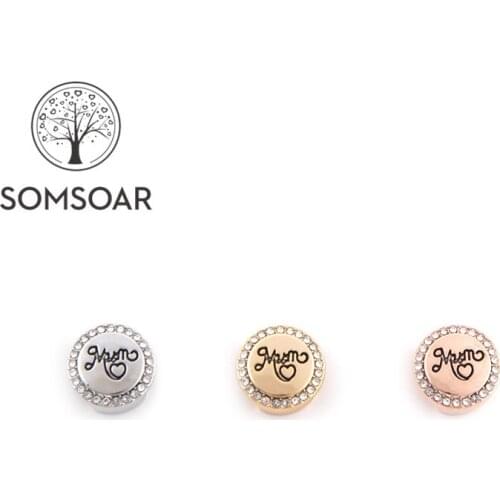 Somsoar Jewelry LOVE MOM mum Heart Slide Charms fit Leather wrappable Mesh Bracelet Necklace for mothers day gift 10pcs/lot