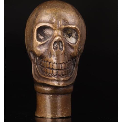 WALKING STICK CRUTCH HEAD HANDLE FITTINGS BRONZE CASTING SKULL STATUE VINTAGE