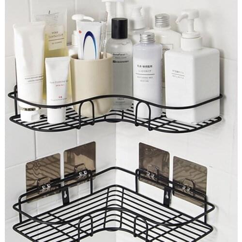 Punch Free Corner Bathroom Shelf Kitchen organizer Bathroom Fixture Wrought Iron Shampoo Storage Rack Bathroom Accessories