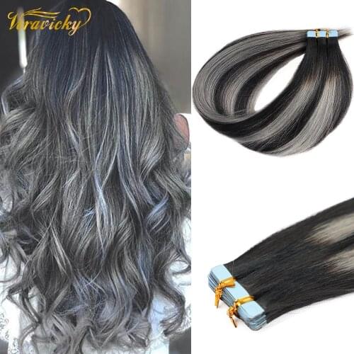Veravicky 16" 22" Balayage Ombre Machine Remy Tape in Extensions Human Hair Skin Weft Natural Hair Extensions Tape In