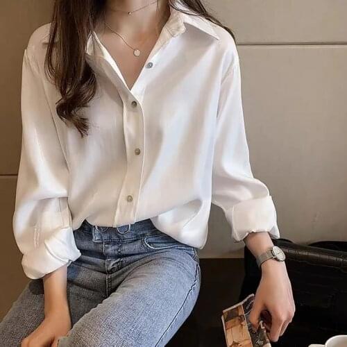 2021 Spring Office Lady Womens White Shirt Long Sleeve Solid Color Blouse Work Tops Button Plus Size Loose Tunic Female Shirt