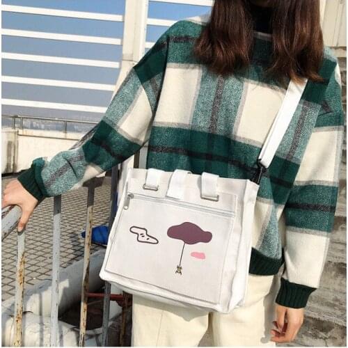Two tide 2019 autumn shoulderbags Hasp zipper totes handbag bags canvas animal bags school big capacity fastener white japan