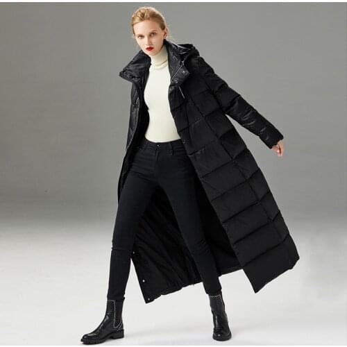 Hooded Jacket Down Womens 2021 Winter Straight Warm Extra Long Down Jacket Black Brand Quality White Duck Down Coat