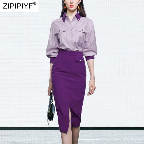 2021 Summer Runway Fashion Single-Breasted Turn Down Neck Long Sleeve Blouse Wrap Slit High Waist Red Skirt Women Suits Z249