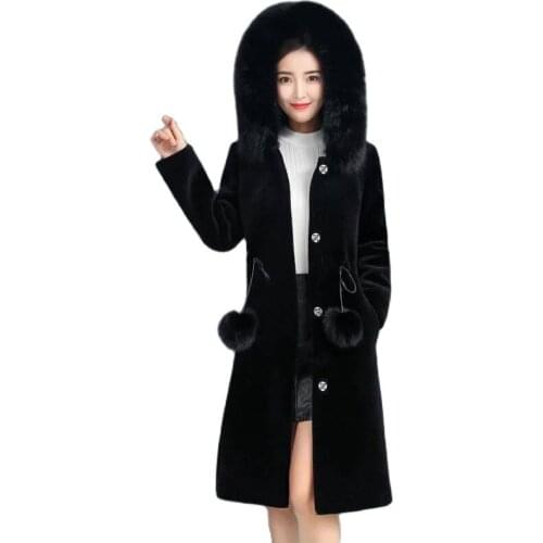 Womens Imitate Mink Coat 2021 New Female Autumn Winter Mid-length Imitate Mink Fleece Jacket Women Fur Hooded Jacket Plus Size