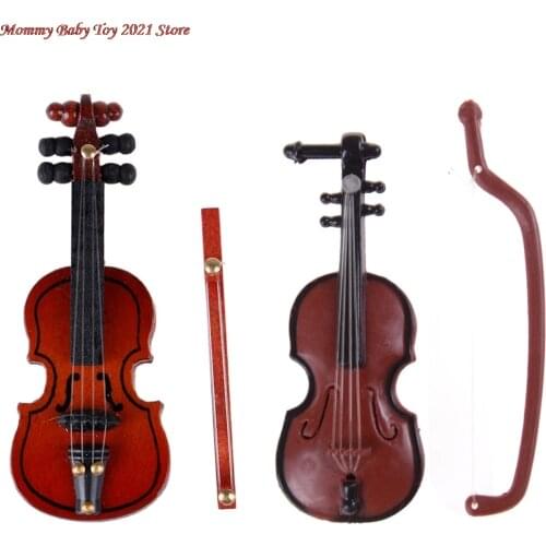 1PCS Music Instrument DIY 1/12 Dolls House Wooden Violin Plastic Mini Violin Dollhouse Crafts Dollhouse Accessories