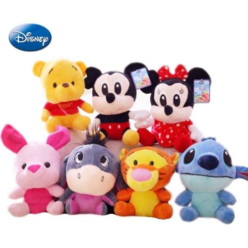12-18cm Disney Winnie the Pooh Bear Mickey Minnie Stitch Anime Cute Cartoon Plush Dolls Toys Keychain Pendant Kids Birthday Gift