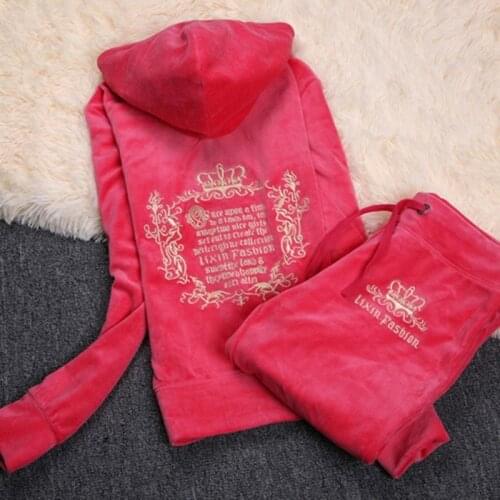 2021Spring Women Tracksuits 10 Colors Crowne Pattern Embroidery Velvet Suit Womens Clothing moleton feminino XXXL