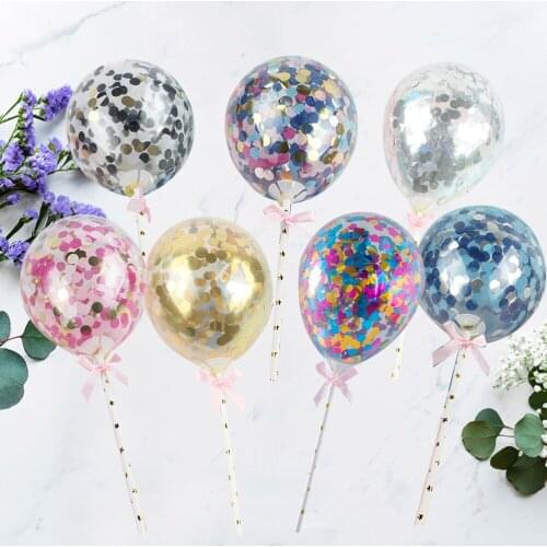 7PCS Sequins Balloons Cake Toppers Creative Confetti Balloons Cake Plug Birthday Decorative Sequined Balloon Cake Toppers for Bi