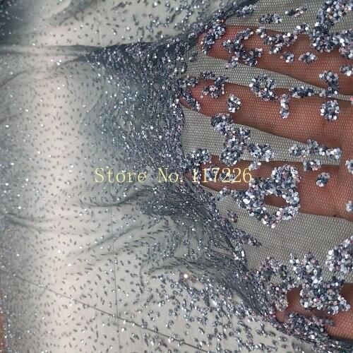African embroidered mesh lace fabric JRB-70912 French net lace fabric 5yds/pc in silver and dark blue color for wedding dress