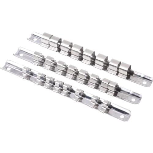 Socket Rack Holder 1/4" 3/8" 1/2" with 8 Clips On Rail Tool Organizer Storage Drop Ship