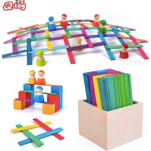 Children creative toys Wooden toy stacking trips Da vinci Arch Davinci Bridge Rainbow Building Blocks Stacking Strips Montessori