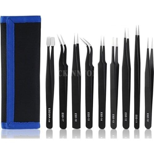 DHL 30Set 9x Professional ESD Non-Magnetic Stainless Steel Precision Tweezers Set Repairing Maintenance Tools