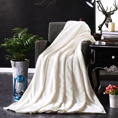 Home Textile Flannel Blanket Winter Super Warm Soft Blankets Throw on Sofa/Bed/Plane Travel Patchwork Solid Bedspread Off-White