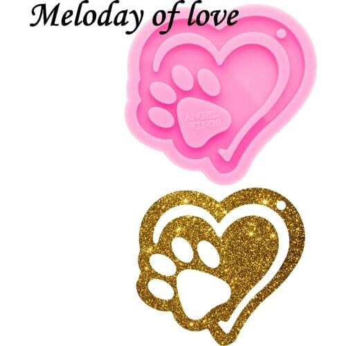 Glossy Heart with paw Keychain Mold Silicone Resin Mould DIY Handmade for Epoxy Making chocolate Polymer Clay DY0592