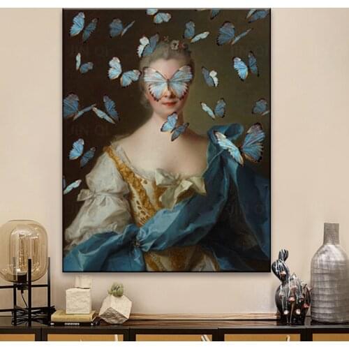 Altered Vintage Portrait Eclectic Print Maximal Art Canvas Painting Female Wall Surreal Rococo Baroque Poster Home Wall Decor