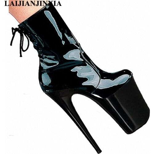 LAIJIANJINXIA New Spring Round Toe Women Sexy Night Club 20cm High Heel Platform Pole Dancing Shoes Ankle Boots Dance Shoes