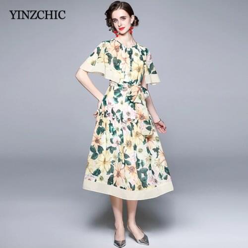 Summer Woman Chiffon Dress O-neck Female Casual Floral Skirts Sash Waisted Ladies Beach Dress Slim A-line Vestidos Femme New